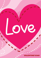 Colourful Valentine&rsquo;s Day card with cartoon heart. Abstract style invitation. Vector illustration