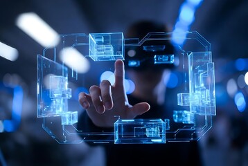 Businessman hand pressing a digital social network icon on a global web interface touch screen for future technology communication and world connection