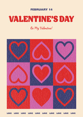 Valentine&rsquo;s Day greeting card in retro style. Invitation layout design with abstract heart. Vector illustration