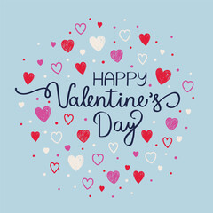 Happy Valentine&rsquo;s Day typography. Background with cute hand drawn hearts. Vector illustration