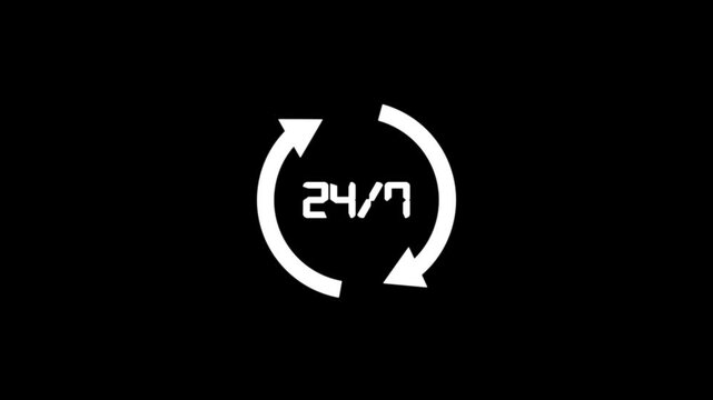 Technical Service Solid Icon isolated .Daily 24 hours and weekly 7 day customer service icon and Refresh sign , loading arrows icon. Renovation symbol animated.
