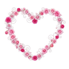 Heart-shaped floral wreath isolated on transparent background