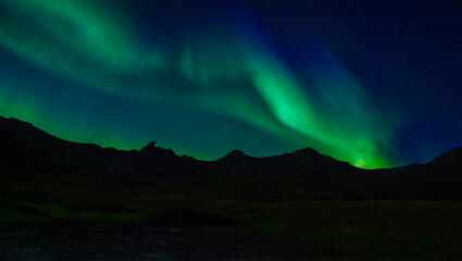 Northern lights on sky in Lofoten archipelago