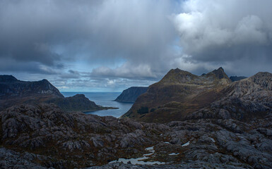 Coastaland mountain scenery from Lofoten islands