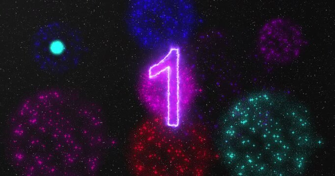 4K Luxurious neon New Year 2026 countdown animation. 2026 New Year Top ten countdown bright neon numbers from 10 to 1, perfect for corporate events, NYE celebrations,  social media, and festive. 
