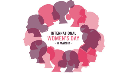 International women's day celebration with diverse female silhouettes in pink and purple shades