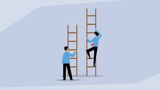 Unequal Opportunity or Ambition: Businessmen Climbing Ladders of Different Heights cartoon animation