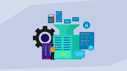 Database Management and IT Operations: Processing Big Data on Server Machine cartoon animation - Powered by Adobe