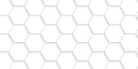 Fototapeta premium White paper abstract hexagonal paper background. Luxury wall white grid Pattern bee design. Futuristic emboss honeycomb mosaic white background.