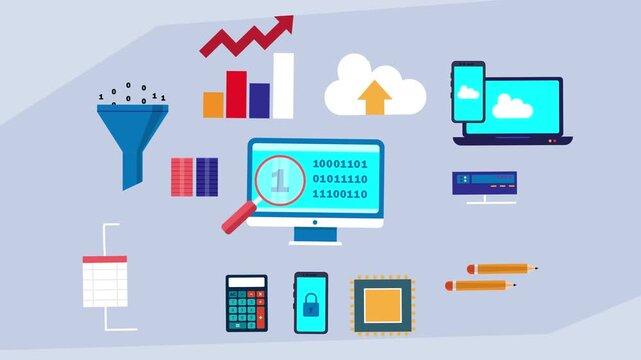 Digital Data Processing and Business Analytics: Information Flow and Networked System cartoon animation