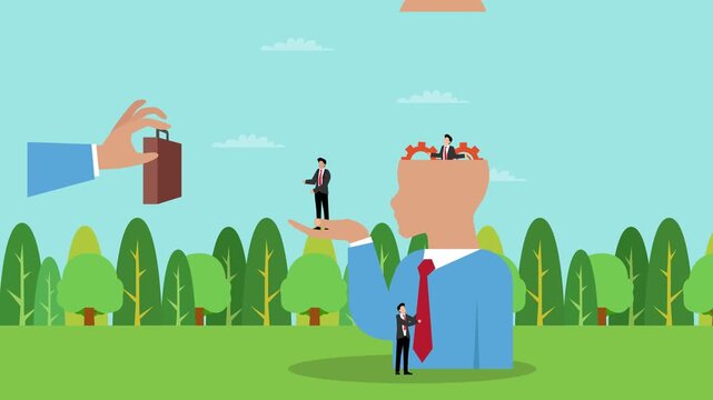 Knowledge Transfer and Skills Acquisition: Mind Gears and Brain Transfer cartoon animation