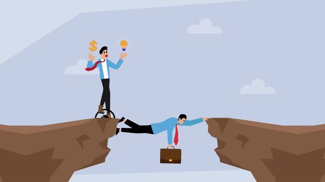 Balancing Business Risk and Strategy: Bridge Over a Cliff cartoon animation