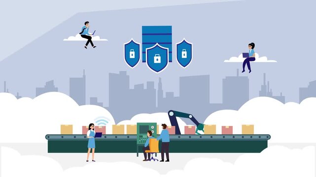 Industrial Data Security and Cloud Computing in Smart Factory cartoon animation