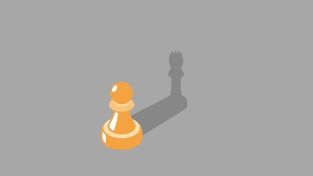 Pawn Chess Piece Casting Shadow of a King 3d animation cartoon