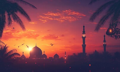 Beautiful Islamic Architecture with Dramatic Clouds at Golden Hour