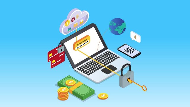 Data Analyst Using Magnifying Glass to Audit Cloud Computing Services and Digital Information Security 3d animation cartoon