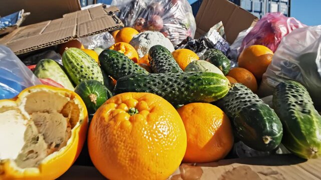 Rotten food and trash in dumpster