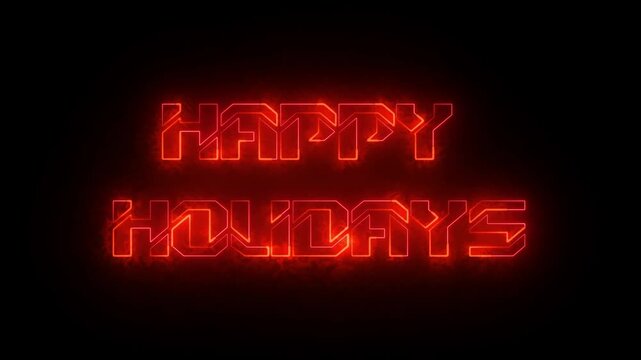 Happy Holidays text animation in 4K. Easy to put into any video. Good for Happy Holidays card greetings. Neon-colored text with a glowing moving outline on a dark background. Technology video material