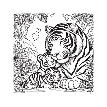 A detailed black and white line art illustration of an elegant swan gracefully floating on a calm lake. Gentle water ripples and natural reeds in the background create a peaceful and serene nature sce