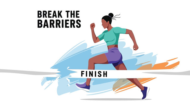 Woman breaking barriers crossing finish line in determination and triumph achieving success