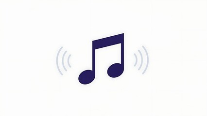 Vibrant music note icon with sound waves on white background