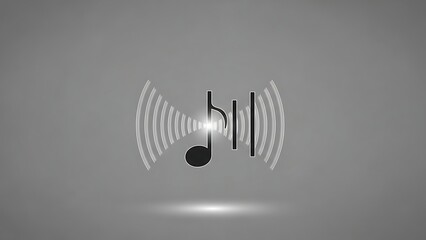 Dynamic music note with sound waves on gray background
