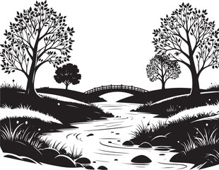  Peaceful Autumn River Silhouette Vector Illustration