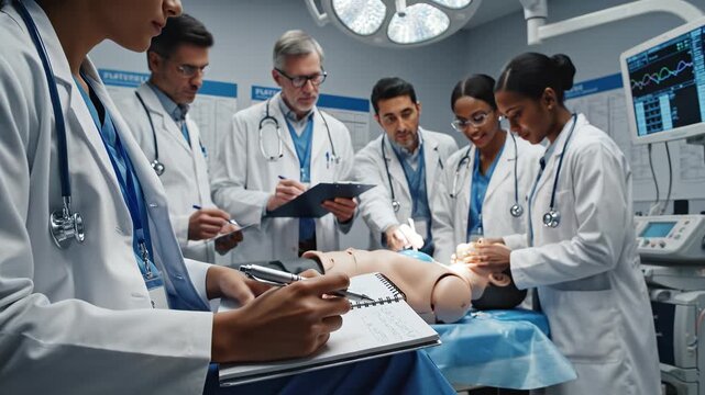 Medical professionals in training session