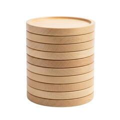 Stack of wooden coasters isolated on transparent background
