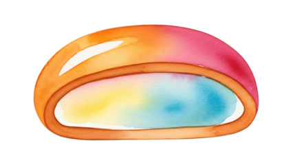 Watercolor painting of rainbow colored ring on black background the ring is.