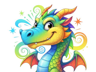 Fototapeta premium Playful dragon amidst sparkles isolated on transparent background