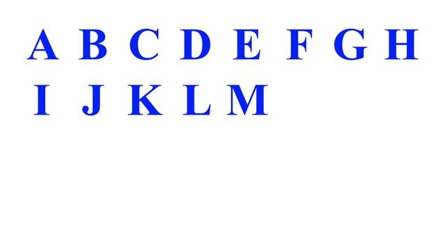 Animated blue color later English alphabet on white background.