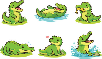 Naklejka premium cute cartoon crocodile vector illustration