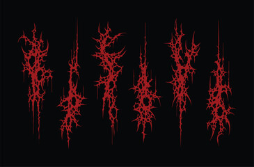 Neo tribal cybersigilism y2k metal tattoo collection with gothic designs for alternative style and body art. set flame ornaments with sharp edges and metalcore aesthetic. Vector decorative elements