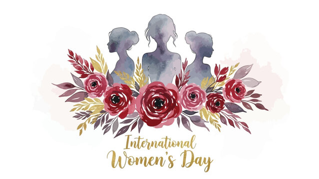 International women's day celebration with silhouettes and floral arrangement