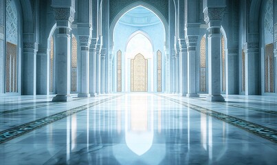 Serene Ramadan Environment with Majestic Pillars and Divine Sunlight