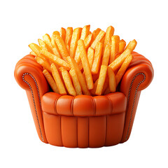 French fries in orange armchair isolated on transparent background