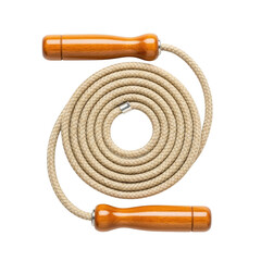 Classic jump rope with wooden handles isolated on transparent background