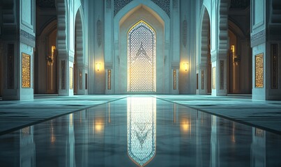 Serene Ramadan Environment with Majestic Pillars and Divine Sunlight