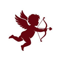 Fototapeta premium A silhouette of Cupid aiming his bow, a symbol of love and affection. The cupid is depicted with wings and holding a bow and arrow