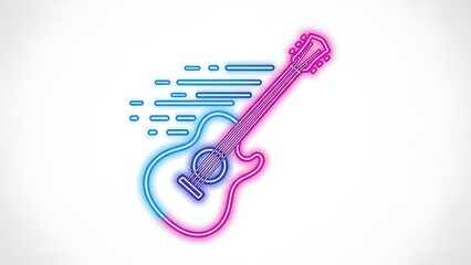 Vibrant neon guitar with dynamic sound waves in blue and pink hues