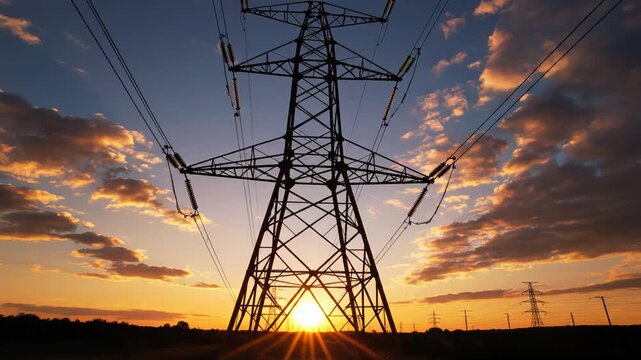 Electricity pylon at sunset
