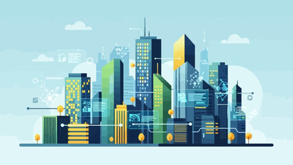 Obraz premium Modern Smart City Skyline with Digital Connections.