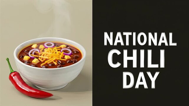 National Chili Day vector illustration. Chili con carne bowl vector illustration. Traditional Mexican spicy dish with meat, beans and cheese drawing. The fourth Thursday in February. Important day