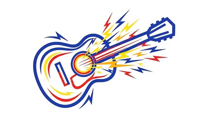 Electric guitar with vibrant lightning bolts and dynamic colorful design