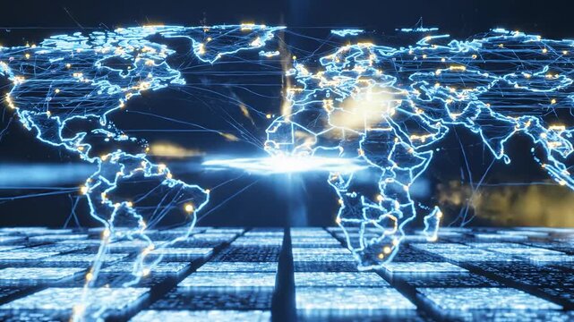 Digital world map with network connections