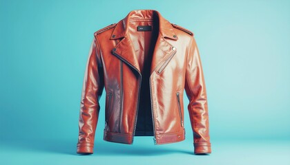 Stylish Red Leather Jacket on Blue Background - Fashion and Apparel.