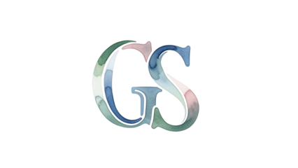 The letter is painted in blue green and pink with white outline.