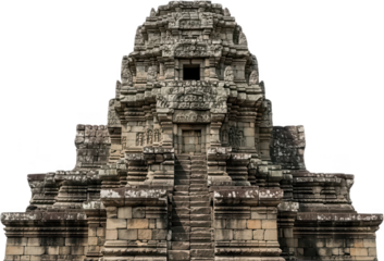 Intricately carved ancient stone temple facade with a central staircase leading to an ornate entrance showcasing weathered textures and historical architectural detail architecture transparent