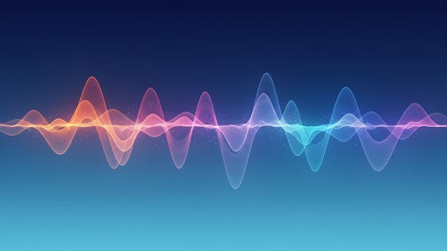 Colorful overlapping sound wave patterns with smooth gradients isolated on transparent background